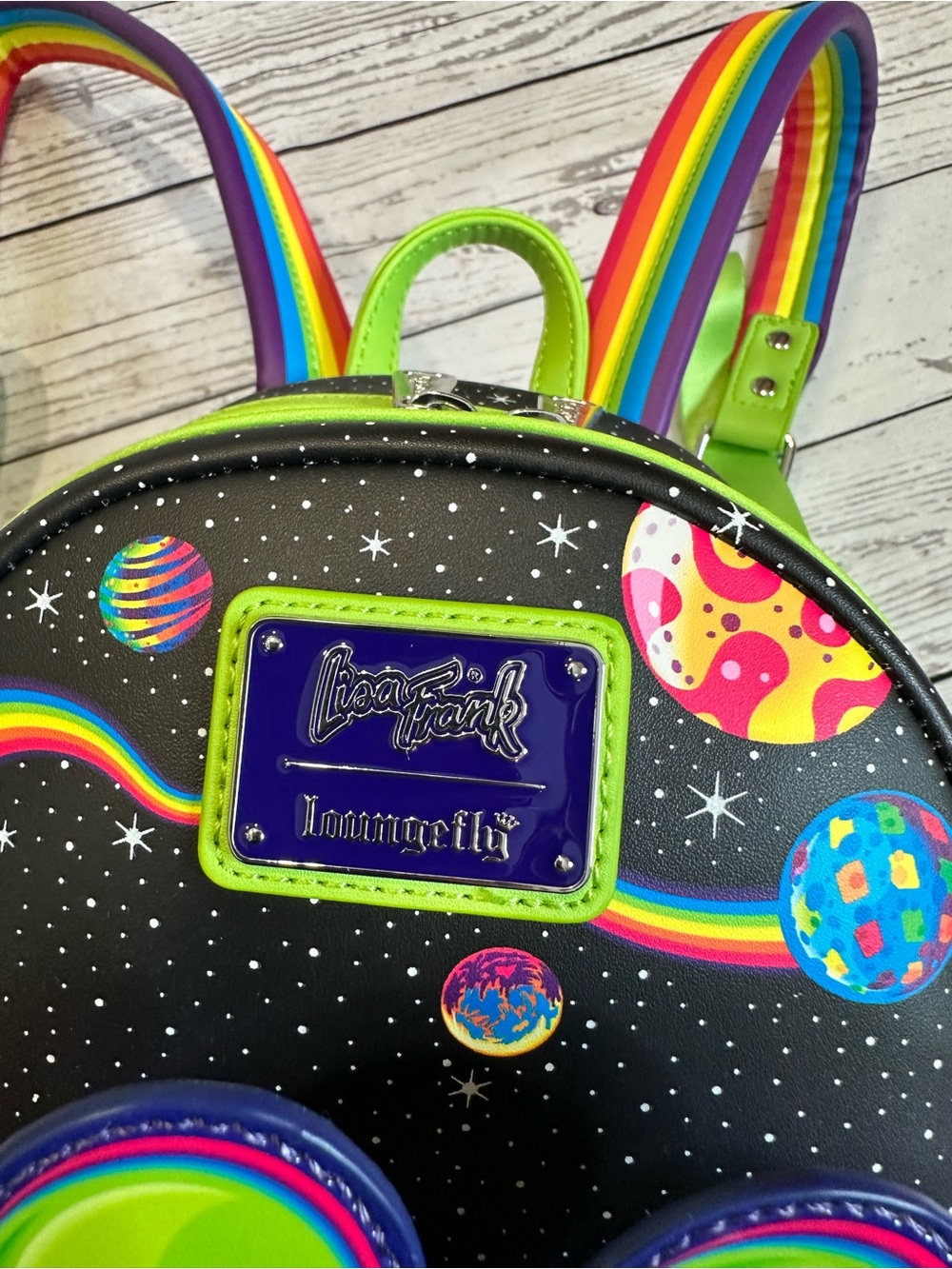 Lisa Frank Loungefly Glow in the Dark Alien Rainbow Mini Backpack - Picture 6 of 8